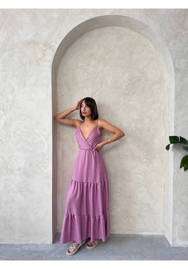 Fırfırlı Katlı Elbise S255049 Gül Kurusu