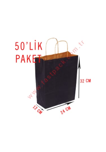 50 Adet 24X32 Cmlik Saplı Renkli Kraft Kağıt Poşet Çanta