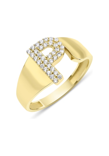 Fiyonk Kuyumculuk 14 Ayar Altın Taşlı P Harfli Yüzük 001