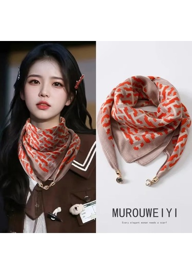 Prosperlink Lüks Manyetik Toka Çizgili İpek Eşarp - Kadın Bahar/sonbahar Moda Boyun Sarar Aksesuarone Sizekadın Mavi