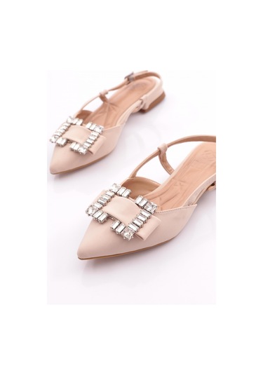 Dgn 010 Kadin Kare Taş Süslemeli Sandalet 010-2267-R0175 Bej Nubuk