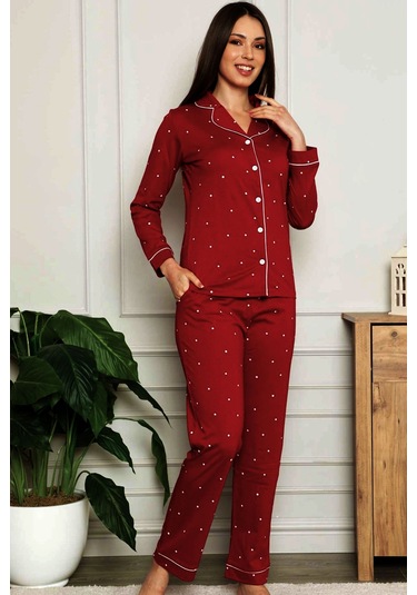 Alimer Kadın Bordo Gömlek Yaka Uzun Kol Pijama Takımı Edy2576uk-b Bordo