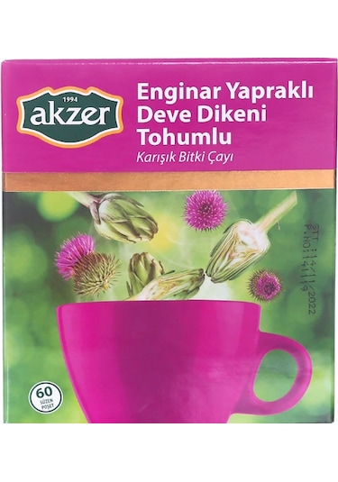 Akzer Enginar Yapraklı Deve Dikeni Tohumlu Karışık Bitki Süzen Poşet Çay 60 x 2 G