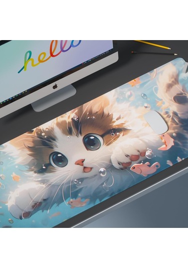 Geeksen Sevimli Kedi Desenli Büyük Boy Anti-kayar Ofis Ve Oyun Mouse Pad 60x30cm