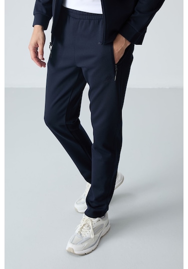 Tommy Life Lacivert Dik Yaka Çift Renk Rahat Form Klasik Paça Erkek Eşofman Takımı - 85113 Lacivert