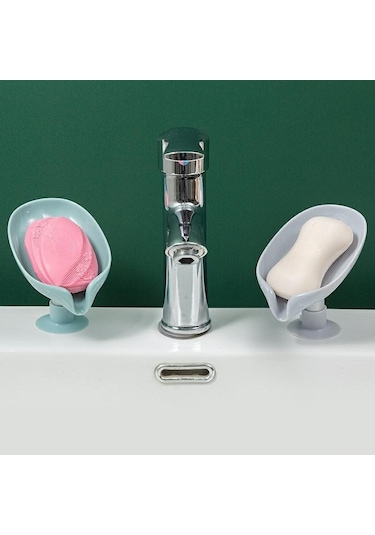 Gri Yaprak Şekilli Sabunluk Duş Sabunu Raf Banyo Sabunu Kutusu Dikey Vantuz Çamaşır Sabunu Bulaşık Depolama Tepsisi Banyo Malzemeleri