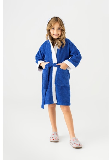 Soley Pueri %100 Pamuklu Unisex Çocuk Bornozu Saks Mavi