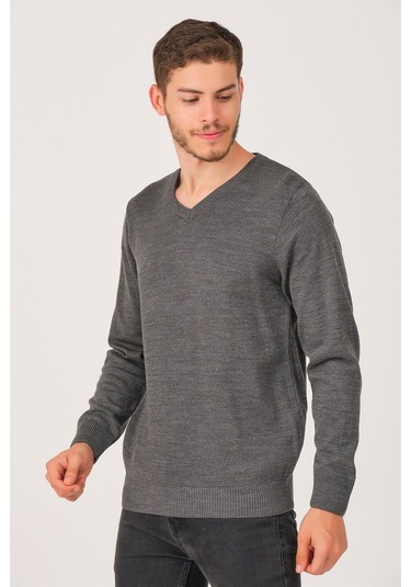 V0002 Dewberry Erkek V Yaka Kazak-füme Füme