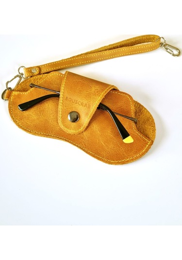 Bouscrab Gerçek Deri Özel Tasarım Gözlük Kılıfı Sarı