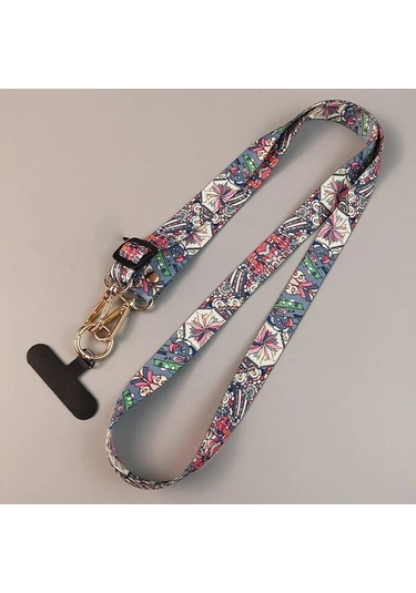 Wsshe Retro Desenli Evrensel Telefon Kordonu - Crossbody Uzun Askı - Antikayıp Klip - Boyun Askısı Mavi / Yeşil