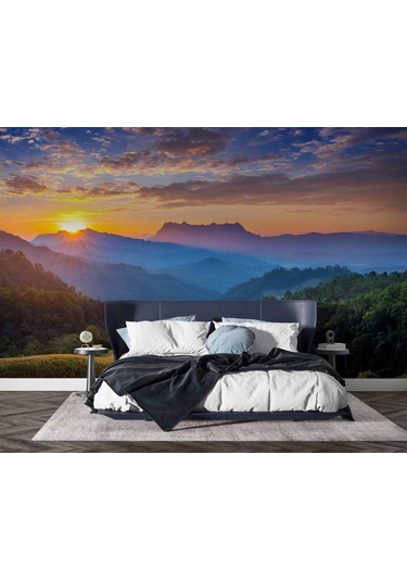 Gündoğumu Dağ Manzaralı Duvar Kağıdı Baskı