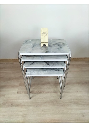 Evko Mobilya Buket Sehpa, 4'lü Zigon Sehpa, Dörtlü, Krom-duman