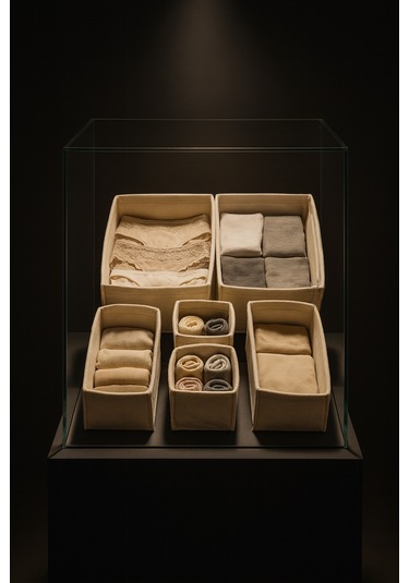 Keçe Çekmece Ve Dolap Düzenleyici Organizer Seti 6 Parça Krem, Çok Amaçlı Düzenleyici Kutular Krem