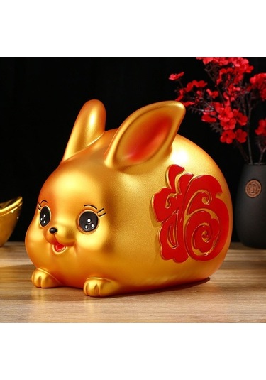 Opulentliving Çin Tarzı Şanslı Tavşan Para Bankası, 10x14x10cm, Seramik, Ev Ve Ofis Dekoru, Hediyelik 10cmx14cmx10cm