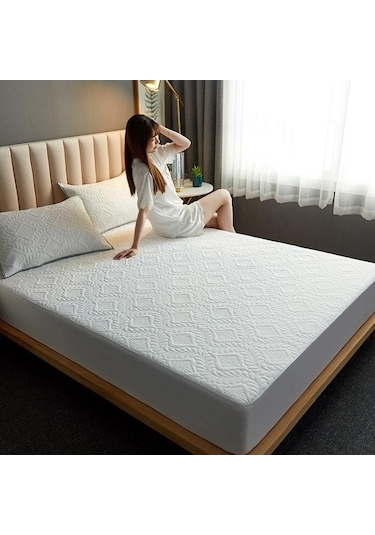 Novahub Grayscale Kapitone Kabartmalı Su Geçirmez Yatak Koruyucu Çarşaf, Yastık Kılıfı Yok, 80x200x30cm, Jms Mağazası Gri