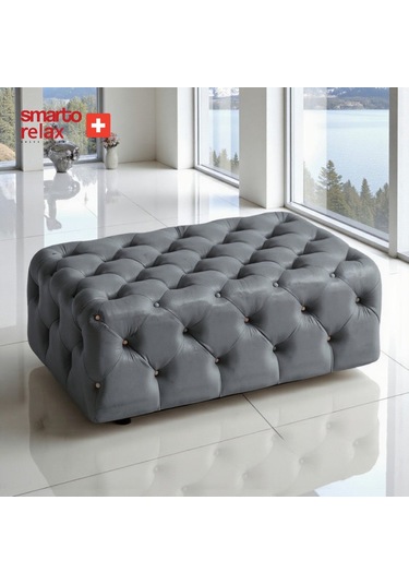 Smarto Relax Puf Guarda Ayaksız Kapitoneli Dekoratif 80x40x45 Cm Gri Gri