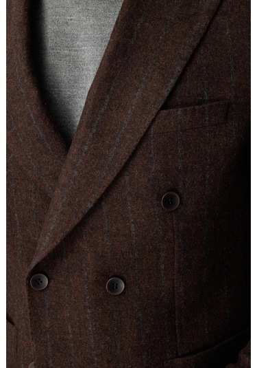 Erkek Kiremit Slım Fıt / Dar Kalıp Geniş Kırlangıç Ceket-20008 Kahverengi