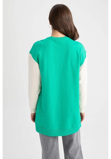 Defacto Relax Fit Bisiklet Yaka Üniversite Baskılı Sweatshirt Tunik Z2073AZ23SPGN227 Yeşil