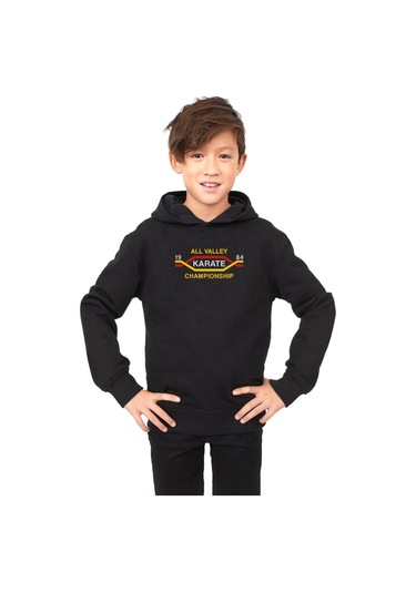 Cobra Kai All Valley Karate Championship 1984 Siyah Çocuk 3ip Kapşonlu 001 Siyah