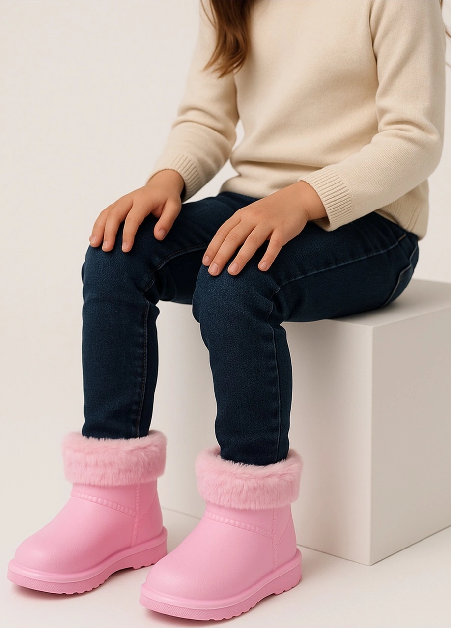 Çocuk Kışlık Kar Yağmur Botu Su Geçirmez, Peluş Astarlı, Eva W10290-225 Tokio Borreguito Modeli Pembe