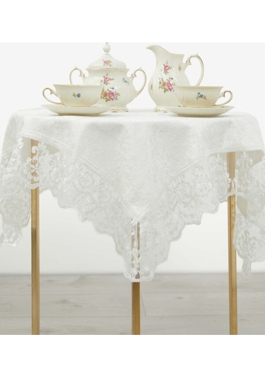 Favora Fatih Güpürlü Kadife Fiskos Örtüsü Ekru