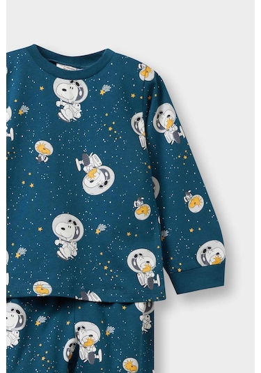 Defacto Erkek Bebek Snoopy Pijama Takımı Uzun Kollu Penye Üst Uzun Alt F3580a525aube785 Mavi