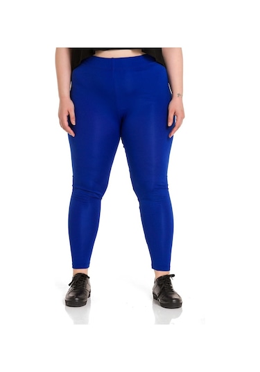 Büyük Beden Beli Lastikli Bilek Hizasında İndigo Bayan Tayt