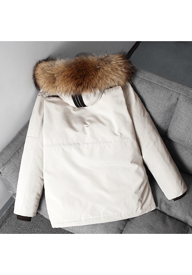 Erkekler İçin Açık Hava Kürk Yakalı Kalın Kışlık Ceket Siyah