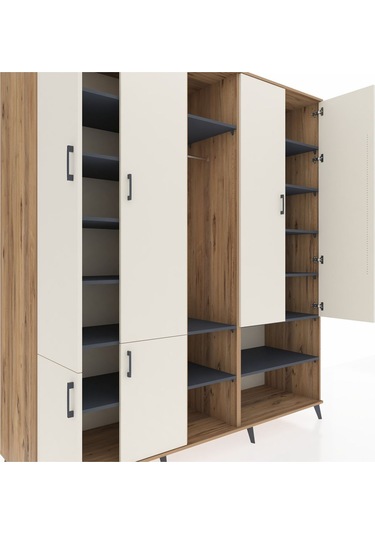 Kronos Dolap 15 Raflı 5 Kapaklı Tek Askılı 220x59x243 Çam-aytaşı/antrasit Aytası/antrasıt