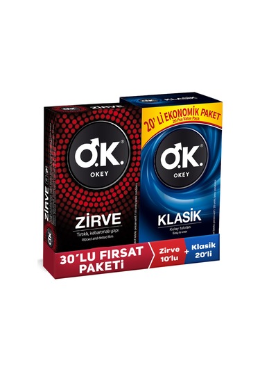 Okey Klasik Prezervatif 20'li + Zirve Prezervatif 10'lu