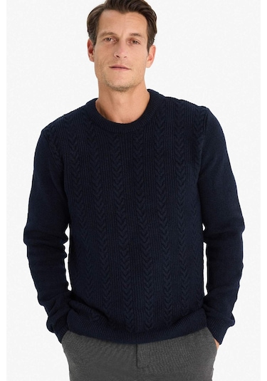 DeFacto Standart Fit Bisiklet Yaka Triko Kazak E1007AX24WNNV64