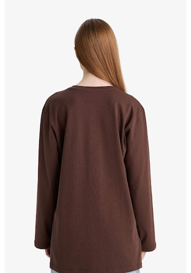 Defacto Regular Fit Bisiklet Yaka Uzun Kollu Tişört Tunik D4897ax25aubn341 Kahve