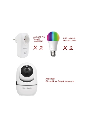 Soultech Akıllı Kamera + 2 Akıllı Led Ampul + 2 Akıllı Priz Güvenlik Seti