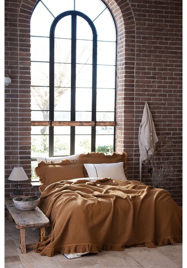 Ecocotton Dina Kahve Çift Kişilik %100 Organik Pamuk Pike/yatak Örtüsü Kahverengi
