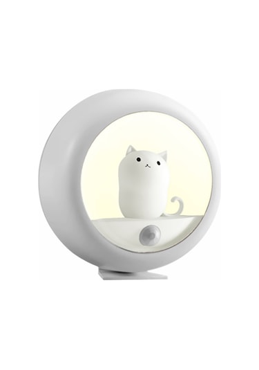 Qingmipy "şirin Kedi Şekilli Usb Şarjlı Sensörlü Gece Lambası - Duvar & Masa Kullanımı" Beyaz