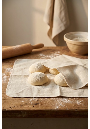 Hamur Dinlendirme Bezi 50x70 Cm %100 Doğal Kumaş 2 Li Set Krem