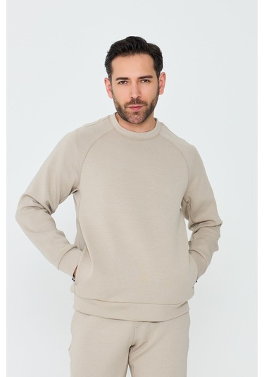 White Stone Bej Pamuklu Erkek Basic Sweatshirt Beıge