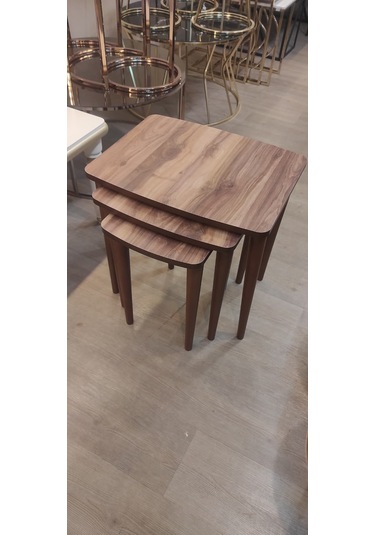 3 Lü Mdf Lam Zigon Sehpa Takımı , Ahşap Zigon Sehpa Amalfi Cevizi