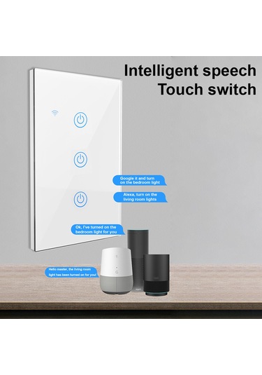 Xindoker Üç Yollu Cam Dokunmatik Akıllı Anahtar, Wifi İle Kontrol, Led Işık Gösterici, Sıfır Ateş Bağlantısı, Yx-ws003a Beyaz