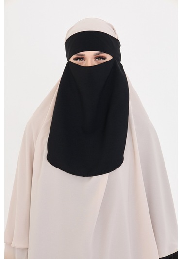Siyah Tesettür Tek Katlı Peçe Medine İpeği Arkadan Bağlamalı 1026 01 Siyah