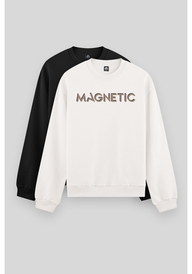 Rahat Form O Yaka 2li Paket Siyah-ekru Erkek Sweatshirt - 88020 Siyah - Ekru