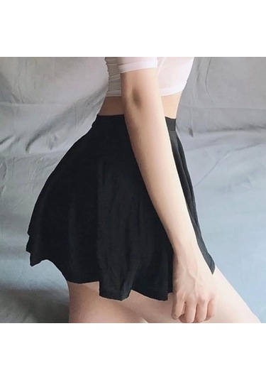 Likralı Mini Kloş Etek Siyah