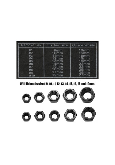 Xindoker Kırık Somun Çıkarıcı Seti 10 Parça - Spiral Dişli, 9-19mm Uyumlu, Alüminyum Alaşımlı, Dayanıklı, Opp Paketli