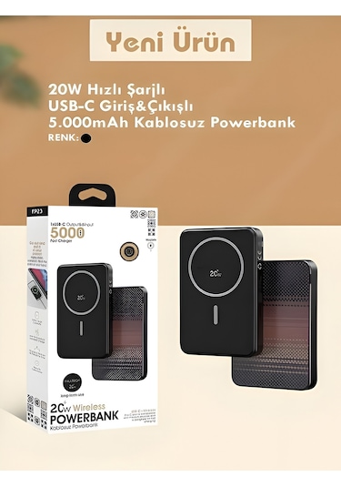 20w Hızlı Şarj Magsafe Powerbank 5000mah Taşınabilir Şarj Cihazı Type-c Giriş/çıkış Siyah