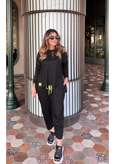 Gülsüm Aydın Kadın Iki Iplik Viskon Pamuk Kumaş Arma Detaylı Ikili Takım Siyah