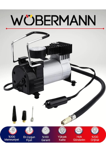 Wöbermann 150 Psı Metal Gövdeli Hava Kompresörü Taşınabilir Oto Lastik Şişirme Pompası 12v Çakmak Girişli