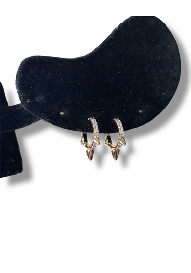 Çivili Taşlı Bronz Halka Çelik Küpe Bronz