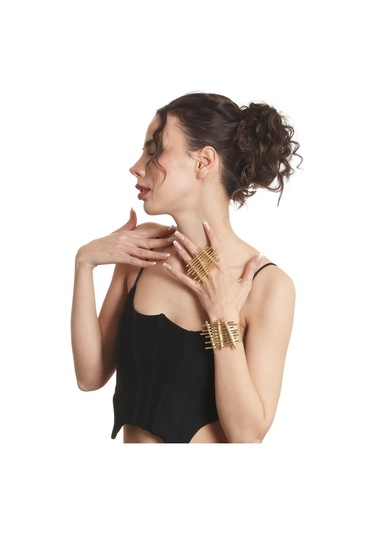 Kadın Mat Altın Kaplama Açık Bant Çit Model Bohem Bileklik &yüzük Set Altın