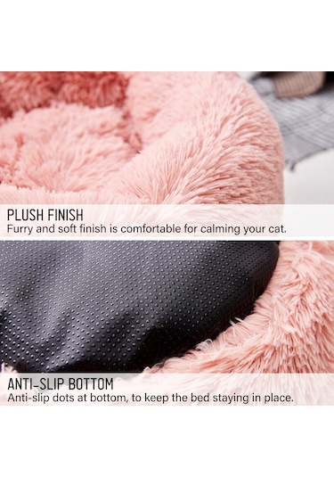 Moveevo Pelüş Kedi Yatağı: Yuvarlak Rahatlatıcı, Tüylü Sıcak, Kaydırmaz Tabanlı, Uykuyu İyileştiren Evcil Hayvan Yatağı