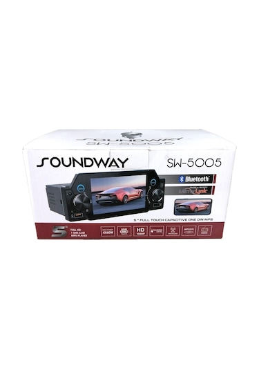 Soundway Sw-5005 Oto Teyp 5 Inch Tek Din Full Hd Dokunmatik Ekran Mp5/bt/mirror Link/usb/4 60w/fm